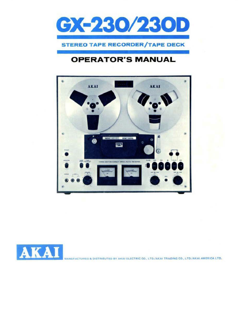 AKAI GX-230D Stereo Tape Recorder Deck Operator's Manual