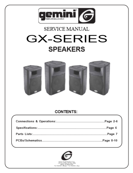 GEMINI GX-Series Speakers Service Manual