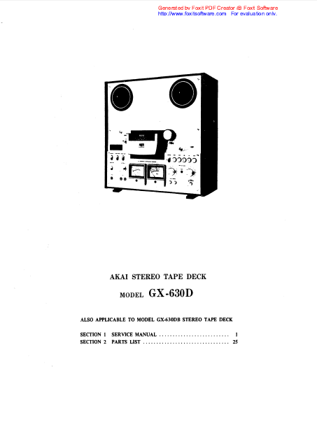 AKAI GX-630D Stereo Tape Deck Service Manual