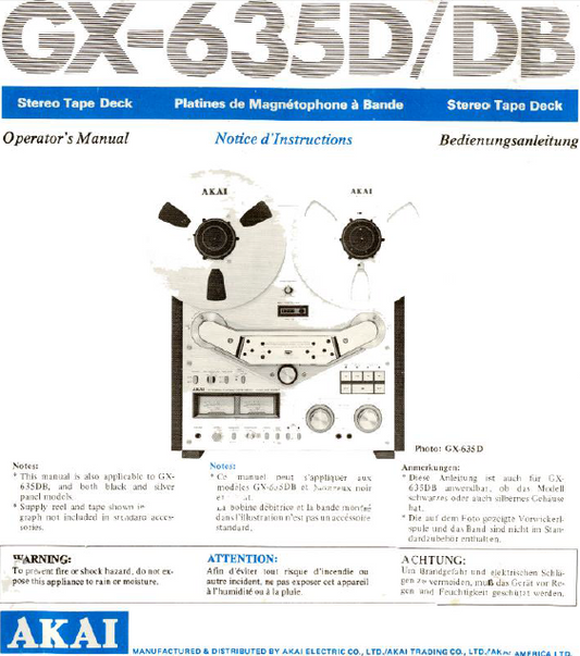 AKAI GX-635D-DB Operator's Manual