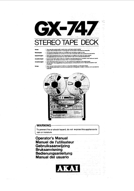 AKAI GX-747 Stereo Tape Deck Operator's Manual