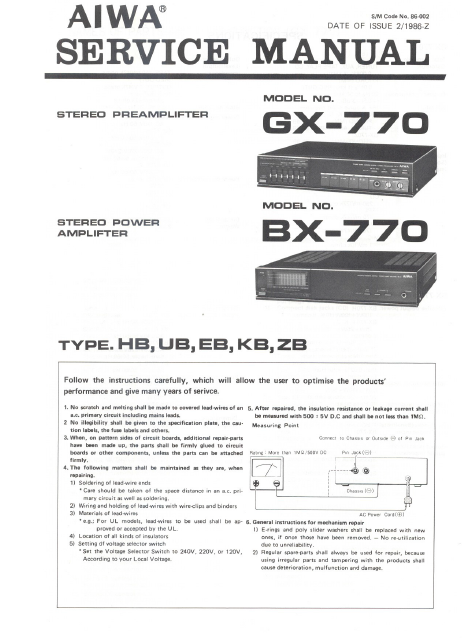 AIWA GX-770 Stereo Amplifter Service Manual