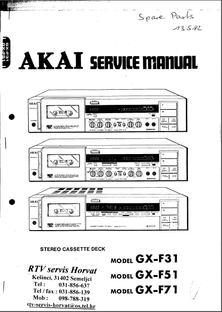 AKAI GX-F31 Spare Parts Schematics