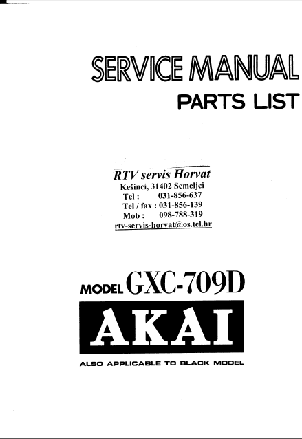 AKAI GXC-709D Parts List Service Manual