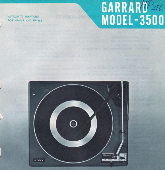 Garrard Models 3500 Sony HP465 485 Service Manual