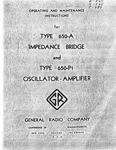 General Radio Type 650-A and 650-P1 Operating Instruction Manual