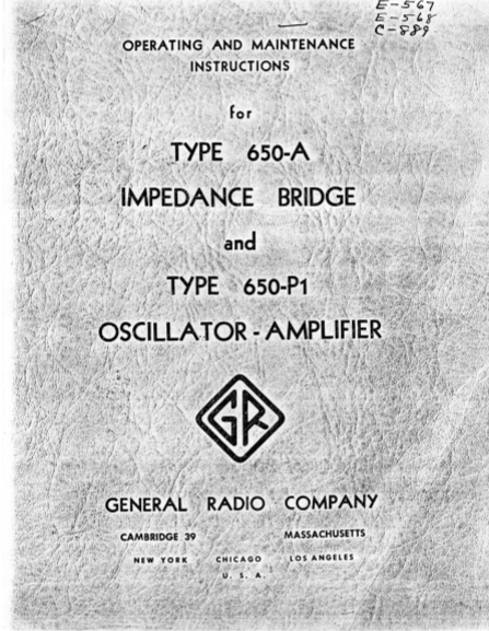 General Radio Type 650-A and 650-P1 Operating Instruction Manual