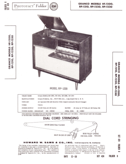 GRANCO Models HF-1200 and RP-1230 Operation Manual