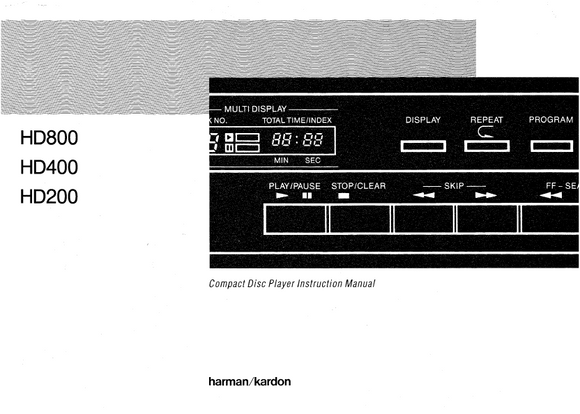 Harman Kardon Model HD200-HD400-HD800 Compact Disc Player Instruction Manual