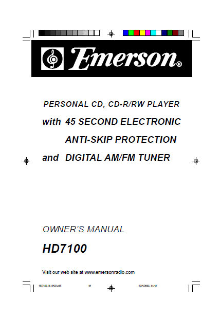 Emerson HD7100 Owner's Manual