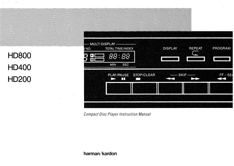 Harman Kardon HD800 Compact Disc Player Instruction Manual
