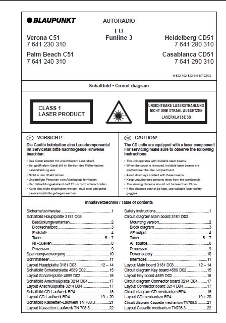 BLAUPUNKT Casablanca CD51 Funline 3 Schematics