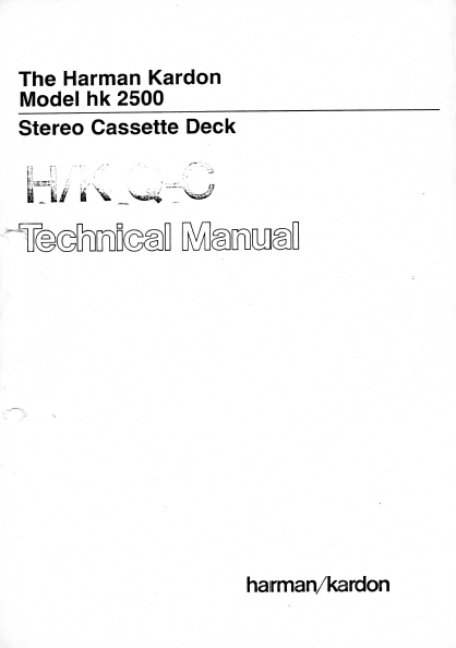 Harman Kardon Model hk 2500 Stereo Cassette Deck Technical Service Manual