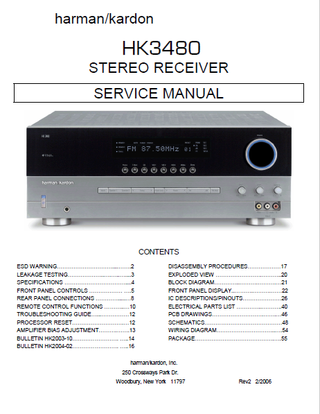 Harman Kardon HK3480 Stereo Receiver Service Manual