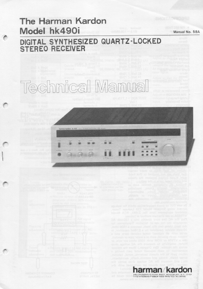 Harman Kardon Model hk490i Digital Synthesized Quarts-Locked Stereo Receiver Technical Service Manual