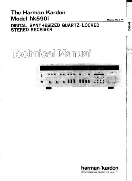 Harman Kardon Model hk590i Digital Synthesized Quarts-Locked Stereo Receiver Technical Service Manual