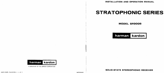Harman Kardon SR900B Startophonic Series Operation Manual