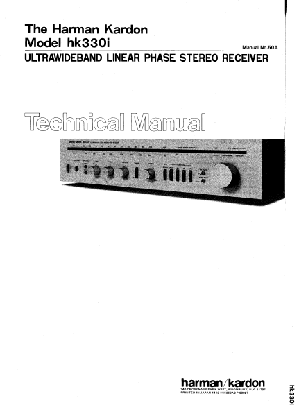 Harman Kardon Model hk330i Ultrawideband Linear Phase Stereo Receiver Technical Service Manual