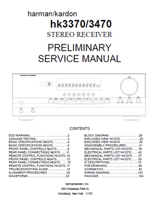 Harman Kardon Model hk3370-3470 Stereo Receiver Preliminary Service Manual