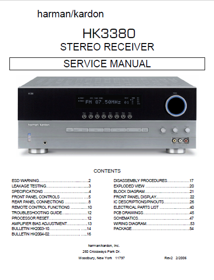Harman Kardon HK3380 Stereo Receiver Service Manual