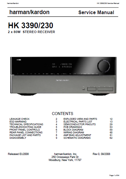 Harman Kardon HK 3390-230 2x80w Stereo Receiver Service Manual