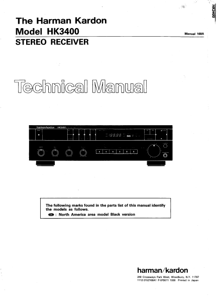 Harman Kardon HK3400 Stereo Receiver Technical Service Manual