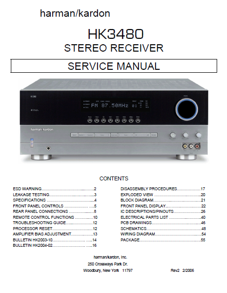 Harman Kardon HK3480 Stereo Receiver Service Manual