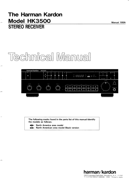 Harman Kardon HK3500 Stereo Receiver Technical Service Manual