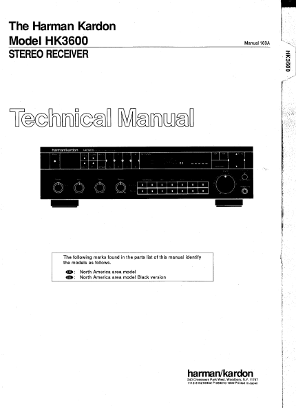 Harman Kardon HK3600 Stereo Receiver Technical Service Manual