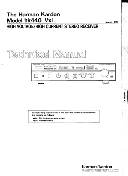 Harman Kardon Model hk440 Vxi High Voltage/High Current Stereo Receiver Technical Service Manual