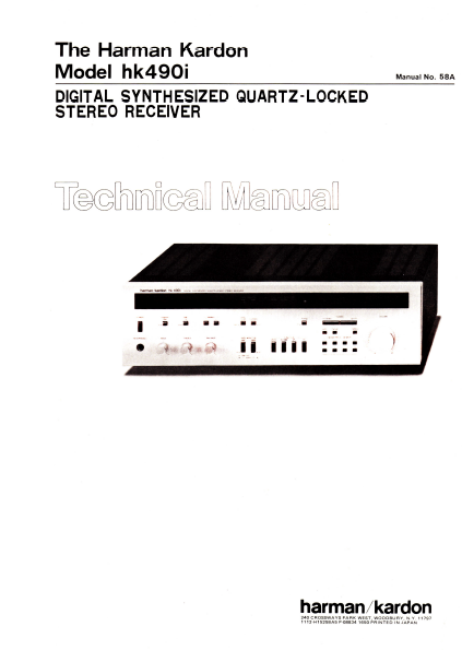 Harman Kardon hk490i Digital Synthesized Quartz-Locked Stereo Receiver Technical Service Manual