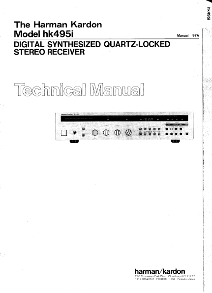 Harman Kardon hk495i Digital Synthesized Quartz-Locked Stereo Receiver Technical Service Manual
