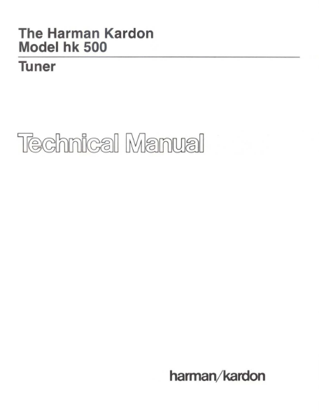 Harman Kardon Model hk 500 Tuner Technical Service Manual