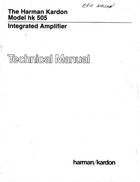 Harman Kardon hk 505 Integrated Amplifier Technical Service Manual
