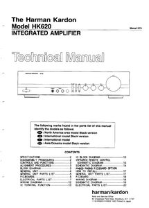 Harman Kardon Model HK620 Integrated Amplifier Technical Service Manual