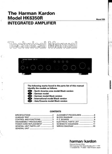 Harman Kardon Model HK6350R Integrated Amplifier Technical Service Manual