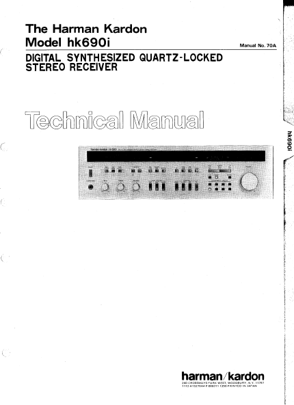 Harman Kardon hk690i Digital Synthesized Quartz-Locked Stereo Receiver Technical Service Manual
