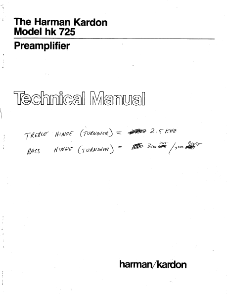 Harman Kardon hk725 Preamplifier Technical Service Manual
