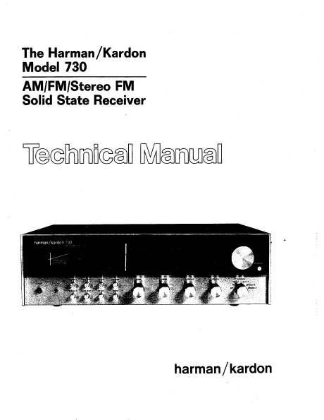Harman Kardon Model 730 Stereo FM Solid State Receiver Technical Service Manual