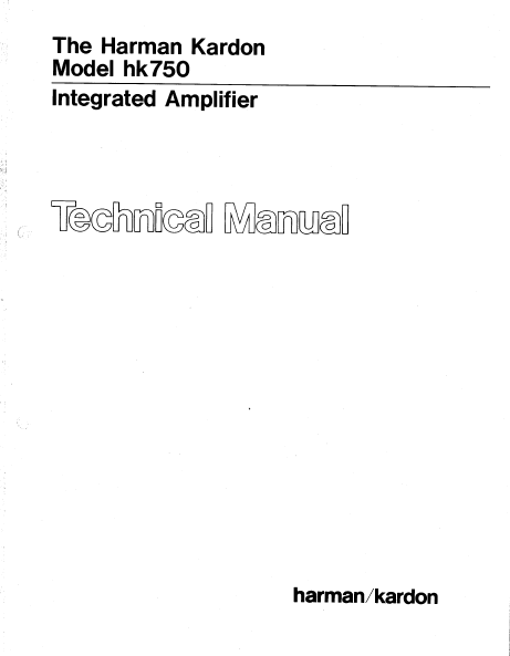 Harman Kardon Model hk750 Integrated Amplifier Technical Service Manual