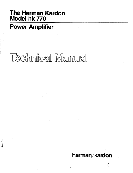 Harman Kardon Model hk 770 Power Amplifier Technical Service Manual