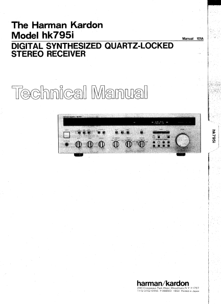 Harman Kardon Model hk795i Digital Synthesized Quartz-Locked Stereo Receiver Technical Service Manual