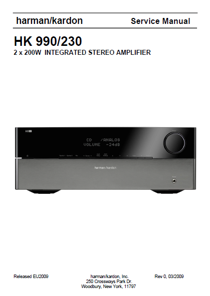 Harman Kardon HK 990-230 2x200W Integrated Stereo Amplifier Service Manual