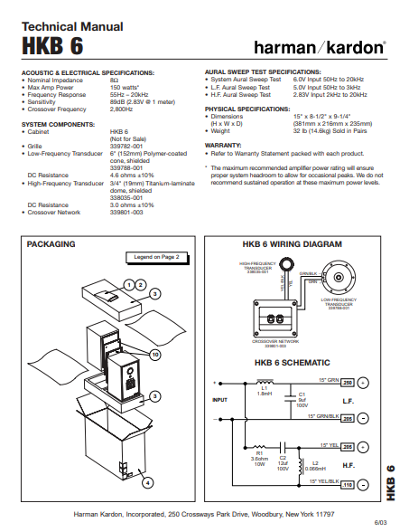 Harman Kardon HKB6 Technical Manual