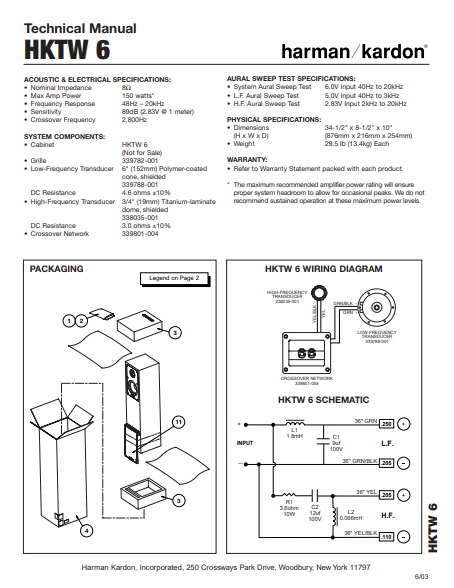 Harman Kardon HKTW6 Technical Manual