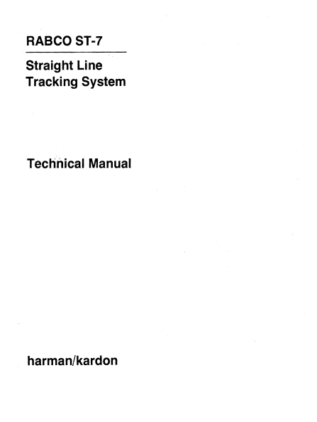 Harman Kardon RABCO ST-7 Straigh Line Traking System Technical Service Manual