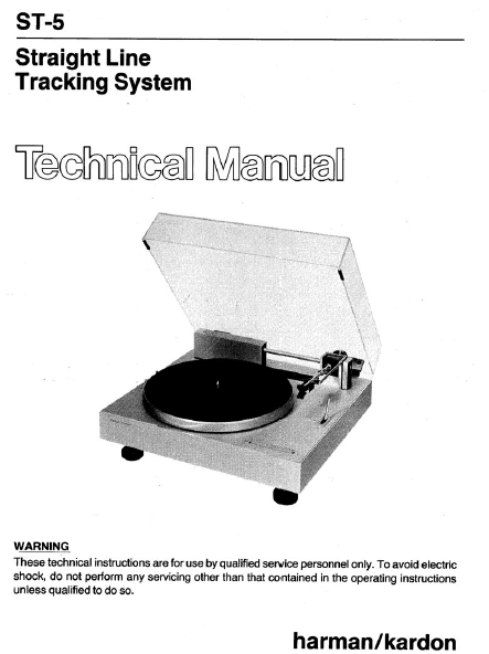 Harman Kardon ST-5 Straigh Line Traking System Technical Service Manual