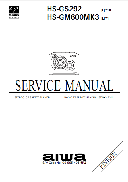 AIWA HS-GS292 Y1B Stereo Cassette Player Service Manual