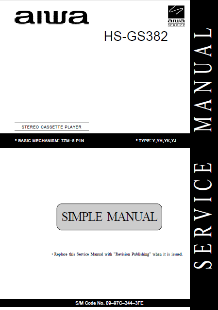 AIWA HS-GS382 Stereo Cassette Player Service Manual