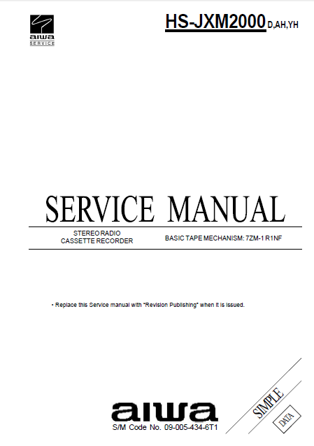 AIWA HS-JXM2000 Stereo Radio Cassette Recorder Service Manual